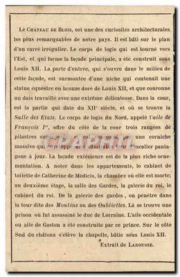 Zamek w Blois — ogólny widok — wydruk z Larousse — Rewers