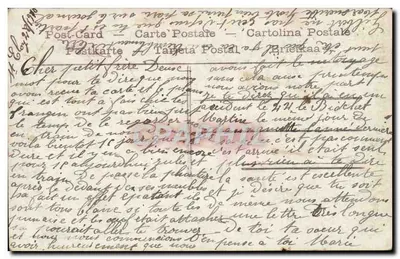 Kobieta w zielonej sukience trzymająca bukiet — 'Heureuse Pète' — wydawca nieznany, nr 4239 — Rewers