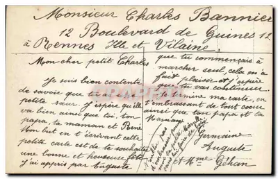 Dziecko w koszyku ozdobionym — Szczęśliwego Dnia — nr 3085 — Rewers