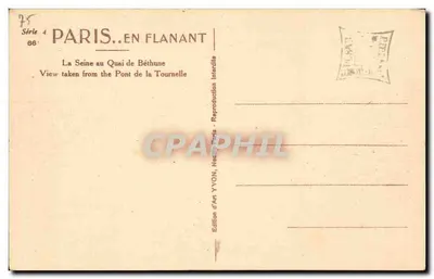 De Seine aan de Quai de Béthune — Uitzicht genomen vanaf de brug de Tournelle — Kunstuitgave YVON, Nettilly-Paris — Achterkant