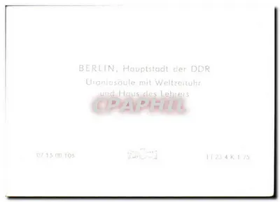 Berlin, stolica NRD — Urania z zegarem światowym i Dom Nauczyciela — 07 15 00 106 — Rewers