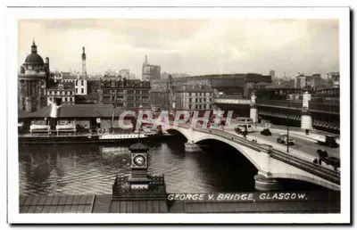 Ponte George V, Glasgow — vista urbana com ponte e relógio — editor desconhecido, número de série não visível