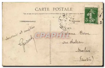 Aviateur et passagère dans un avion biplan — Coercuion 1915 — éditeur inconnu — Verso