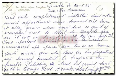 Grenoble — Vista panorâmica com teleférico, hotel de cidade e montanhas — Les Belles Alpes Françaises, n° 958 — Verso