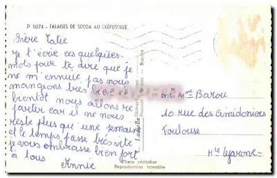 Falisy Socoa w zachodzie słońca — P 1074 — Wydawca Laviolle, Biarritz — Rewers