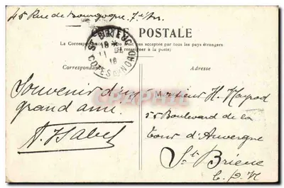 Paryż — Rue de Rivoli i Wieża St-Jacques — Wydawca nieodczytalny, numer serii nieczytelny — Rewers