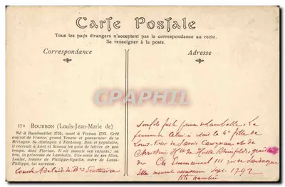 Louis-Jean-Marie de Bourbon — Książę Penthièvre — ND Fot — Rewers
