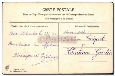 Flores de crisântemos — Lembrança afetuosa — K. E. Editora, Paris, Série 1066 — Verso