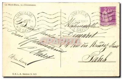 Mont-Blanc, widok z Annemasse — malowana widok — C.E.L.A. Genewa S.34/5 — Rewers