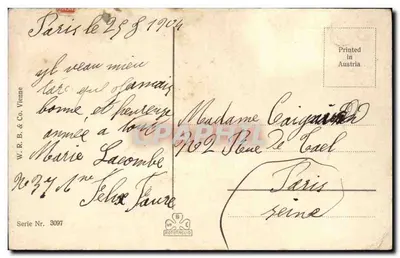 Dois crianças com calendário de Natal — Boa Ano — W. R. B. & Co. Viena, série 3097 — Verso
