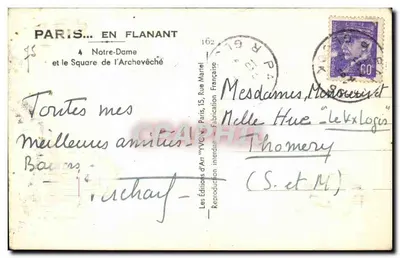 Notre-Dame w Paryżu — widok z Seiny — Wydawnictwo Sztuki 'YVC' Paryż — Rewers