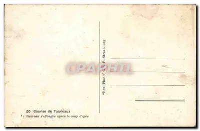 Corsa dei tori — Torre che si accascia dopo il colpo della spada — C.A.P. Strasbourg — Verso