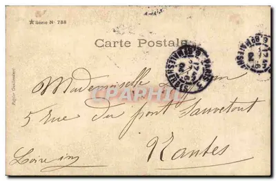 Bons Amours à Miserne — cena de casal diante de um leito de baldaquino — Papier Guillot — Verso