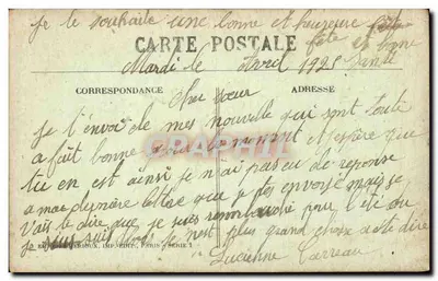 Mulher segurando um buquê — vista de aldeia com igreja — Editor Beridoux, Paris, série 1 — Verso