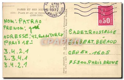 Arc de Triomphe — Paryż — wydawca Guy, nr 1004 — Rewers