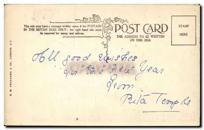 Menina com vestido branco segurando um cesto de flores — G. W. FAULKNER & CO. LONDON, E.C. — Série 'SUMMER TIME' — Verso