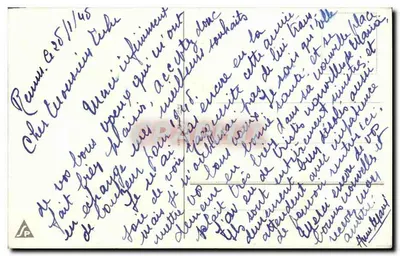 Scena zimowa — zasnowiony wioska z kobietą i dzieckiem — wydawca SP, nr serii nie widoczny — Rewers
