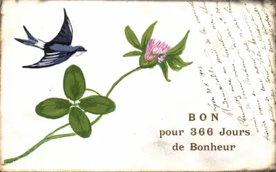 Oiseau et trèfle — Bon pour 366 Jours de Bonheur — éditeur non visible