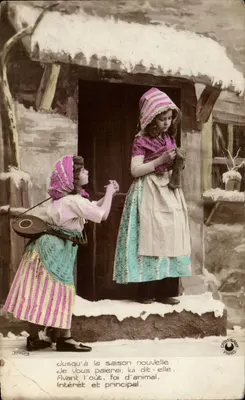 Duas jovens diante de uma cabana nevada — Croissy-sur-Seine, Paris — editor Croissy, n° 3140/3