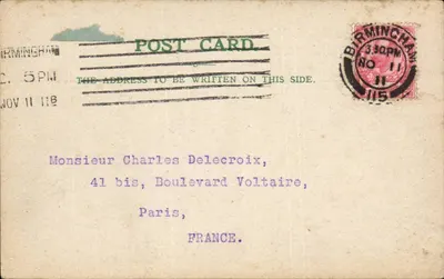 Birmingham — carta postal comercial — Arthur J. Williamson, agente exportador
