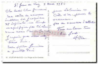 Saint-Jean-de-Luz — A Praia e o Casino — ST-JEAN-de-LUZ - A Praia e o Casino (52) — Réal-Photo, C1°, 44 r. Letellier, Paris — Verso