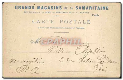 Paris — A Bastilha, Coluna de Julho — Grandes Magasins de la Samaritaine — Verso