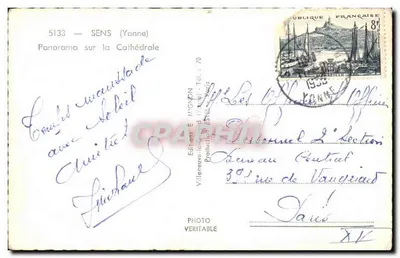Sens (Yonne) — Panorama na Katedrę — Éditions E. Mignon, n° 5133 — Rewers