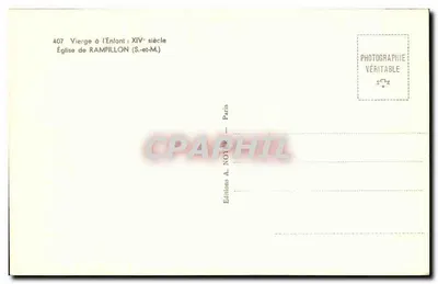 Virgem com o Menino — Século XIV — Igreja de Rampillon (S.-et-M.) — Edições A. Noyer, Paris — Verso