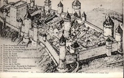 Sion — Vista aérea del castillo de Vaudémont antes de 1636 — Peregrinación de N.-D. de Sion, por Frayé (M.-et-M.)