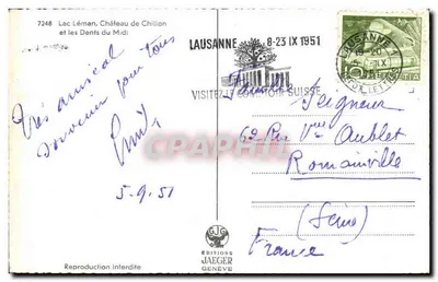 Lago Léman, Castelo de Chillon — Dentes do Meio-Dia — Edições Jaeger, Genebra, n° 7248 — Verso