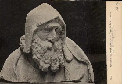 Cabeça de São Antônio — Escultura comparada — Museu de Rouen (século xv)