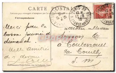 Paris - Buttes-Chaumont — entrada do parque com edifício de tijolos — B.J.C. n°126 — Verso