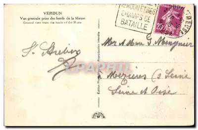 Verdun — Visão geral tirada das margens da Meuse — Edição Fototipográfica — Verso