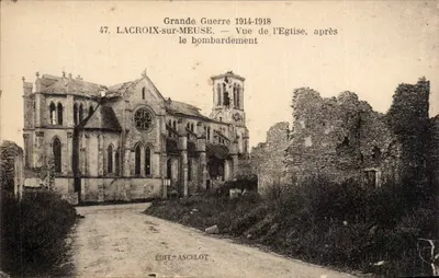 Lacroix-sur-Meuse — Vista de la iglesia después del bombardeo — Ed. Ancelot