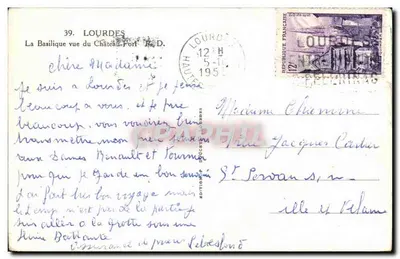 Lourdes — Centro Hotel — vista de la Basílica y del Castillo-Fortaleza — Reverso
