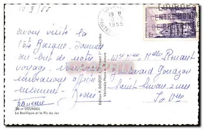 Lourdes — Bazylika i Pic du Jer — Wydawnictwo P. Doucet, 1er Loures — Rewers