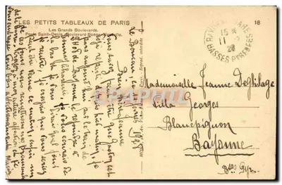 Widok na ulicy Les Grands Boulevards w Paryżu — wydawca Les Petits Tableaux de Paris — Rewers