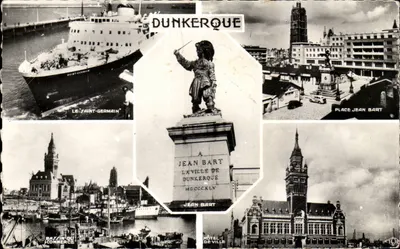 Dunkerque — widok panoramiczny z parowcem Le Saint-Germain, statuą Jean Bart i głównymi budynkami — Wydawnictwo TOP, nr 175