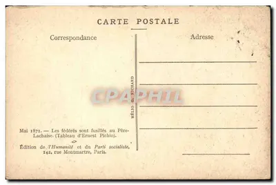 Os fédérés fuzilados no Cemitério Père-Lachaise — Maio 1871 — Edição da Humanité e do Partido Socialista, Paris — Verso