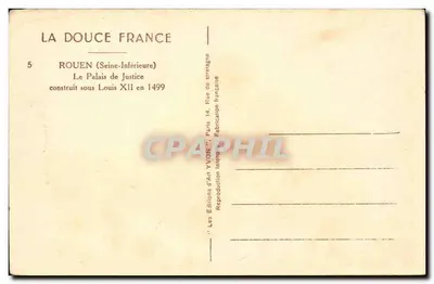 Rouen — O Palácio de Justiça — Éditions d'Art YVON — Verso