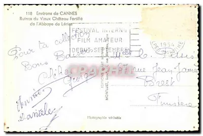 Ruínas do Velho Castelo Fortificado da Abadia de Lérins — Em torno de Cannes — Edições Munier, n°118 — Verso