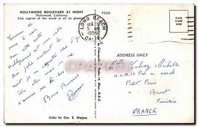 Hollywood Boulevard w nocy — Wydawca Champollion & Sons, nr P5529 — Rewers