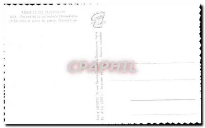 Notre-Dame w Paryżu — Front i plac parwis — Wyd. André LECOUTE, Paryż — Rewers