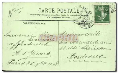 Paryż — Panorama z Arc de Triomphe na Avenues du Bois i de la Grande Armée — LL. n° 1093 — Rewers