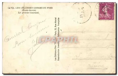 De beroemde Gorges du Fier — Het eerste bocht — Kunstuitgaven 'WYCKY', Parijs — Achterkant
