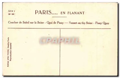 Paris... en Flanant — Pôr do Sol sobre a Sena - Quai de Passy — Edição de Arte YVON, Série 3 N° 59 — Verso