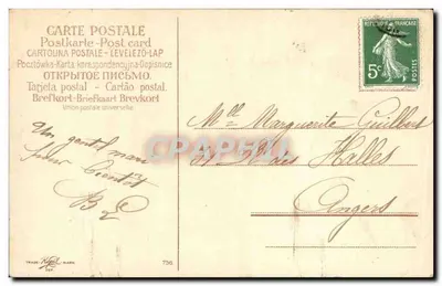 Kwiaty miodówki i ptak — dekor Art Nouveau — wydawca Trade-Mark, nr 756 — Rewers