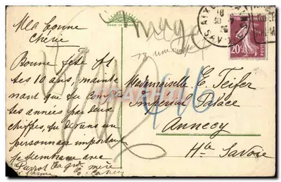 Bilhete postal antigo Fantasia Criança e gato Cat — Verso