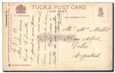 Jovem sorridente — segurando um buquê de flores — Tuck's Post Card n°4271 — Verso