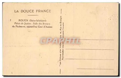 Sala das Sessões do Palácio de Justiça em Rouen — Sala do Parlamento hoje Tribunal de Assises — Edições d'Art YVON, Rouen — Verso